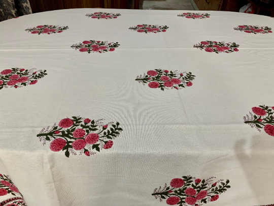 Red Block Print Table Cloth